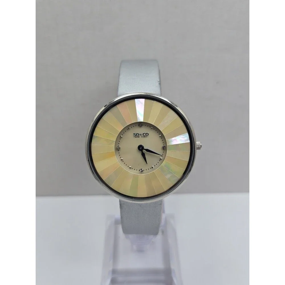 SO & CO New York Womens Mother Of Pearl Crystal Quartz Watch 38mm New Battery